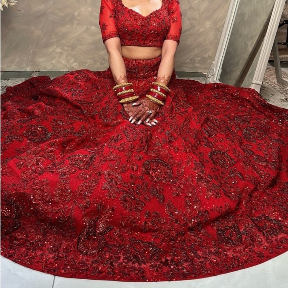 Seema Gujral Red Embroidered Lehenga Choli